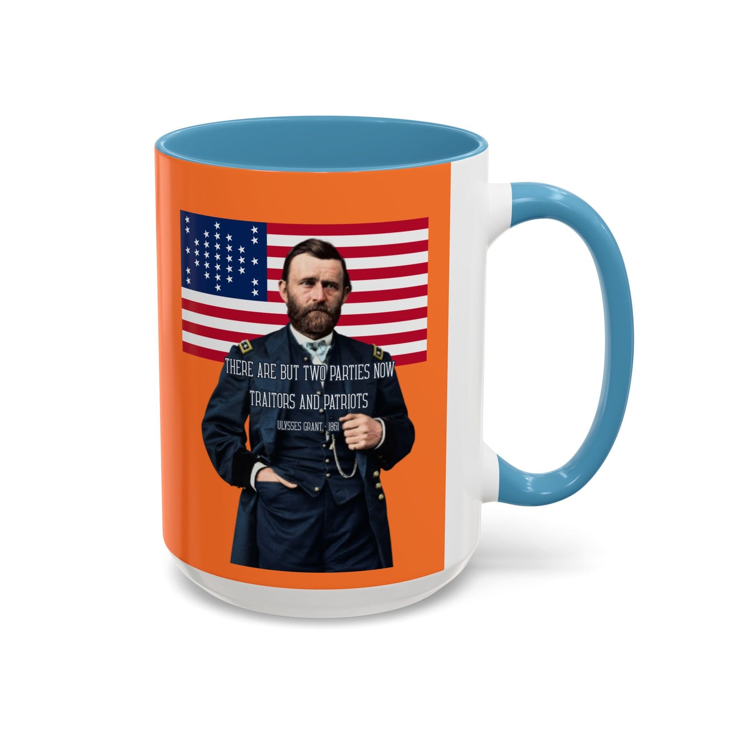 "Traitors and Patriots" Ulysses Grant Orange Accent Mug by theGreenDragonTavern.shop