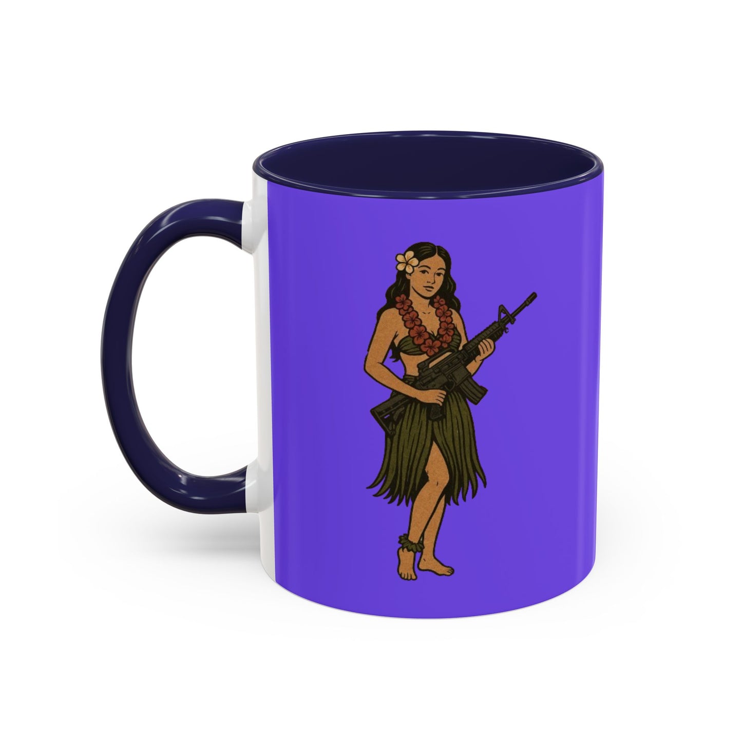 Hula Girl Packin' Heat Light Purple Accent Mug by theGreenDragonTavern.shop
