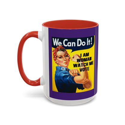 I Am Woman Watch Me Vote Rosie Dark Purple Accent Mug by theGreenDragonTavern.shop