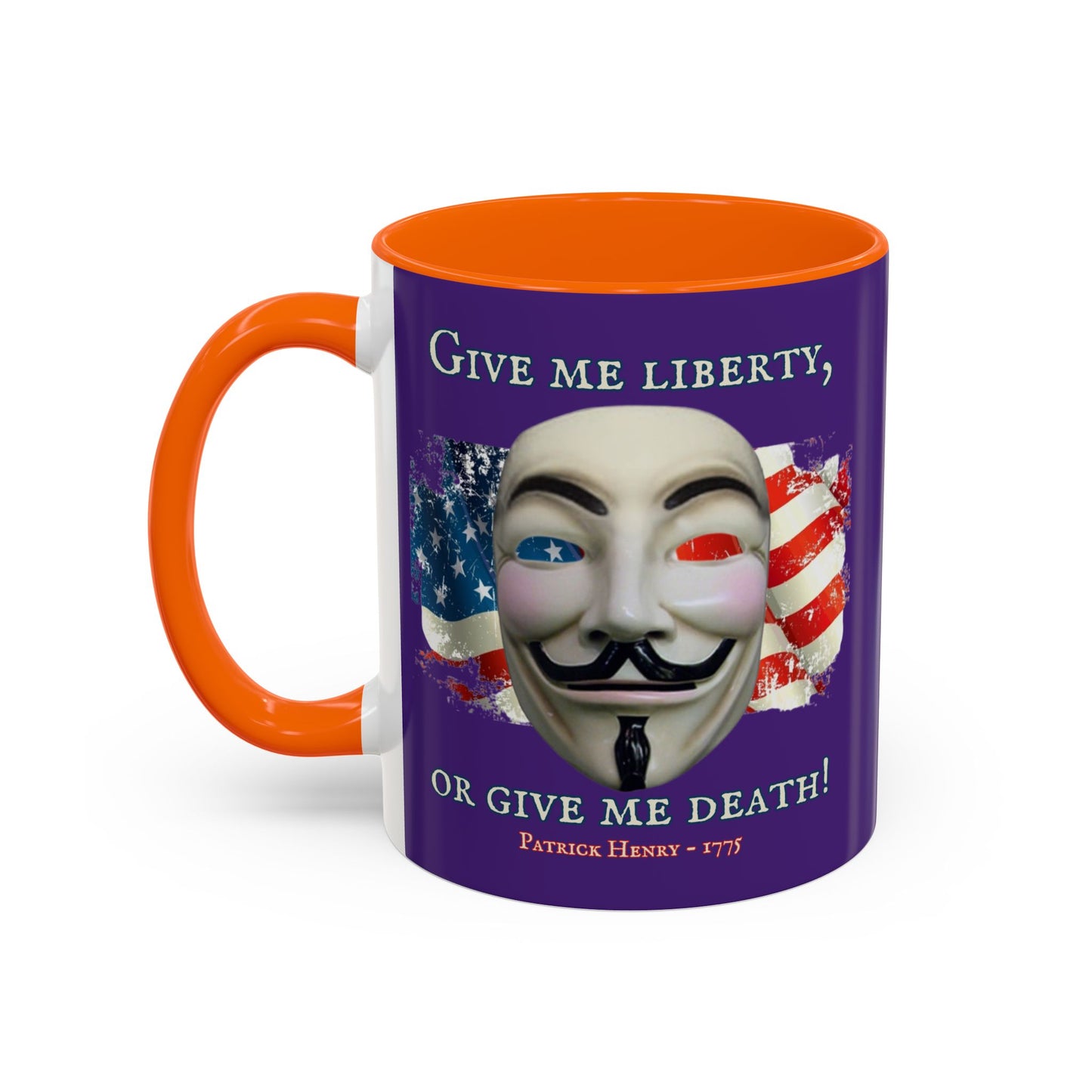 Vendetta, "Give me liberty, or give me death!" Purple Accent Mug by theGreenDragonTavern.shop