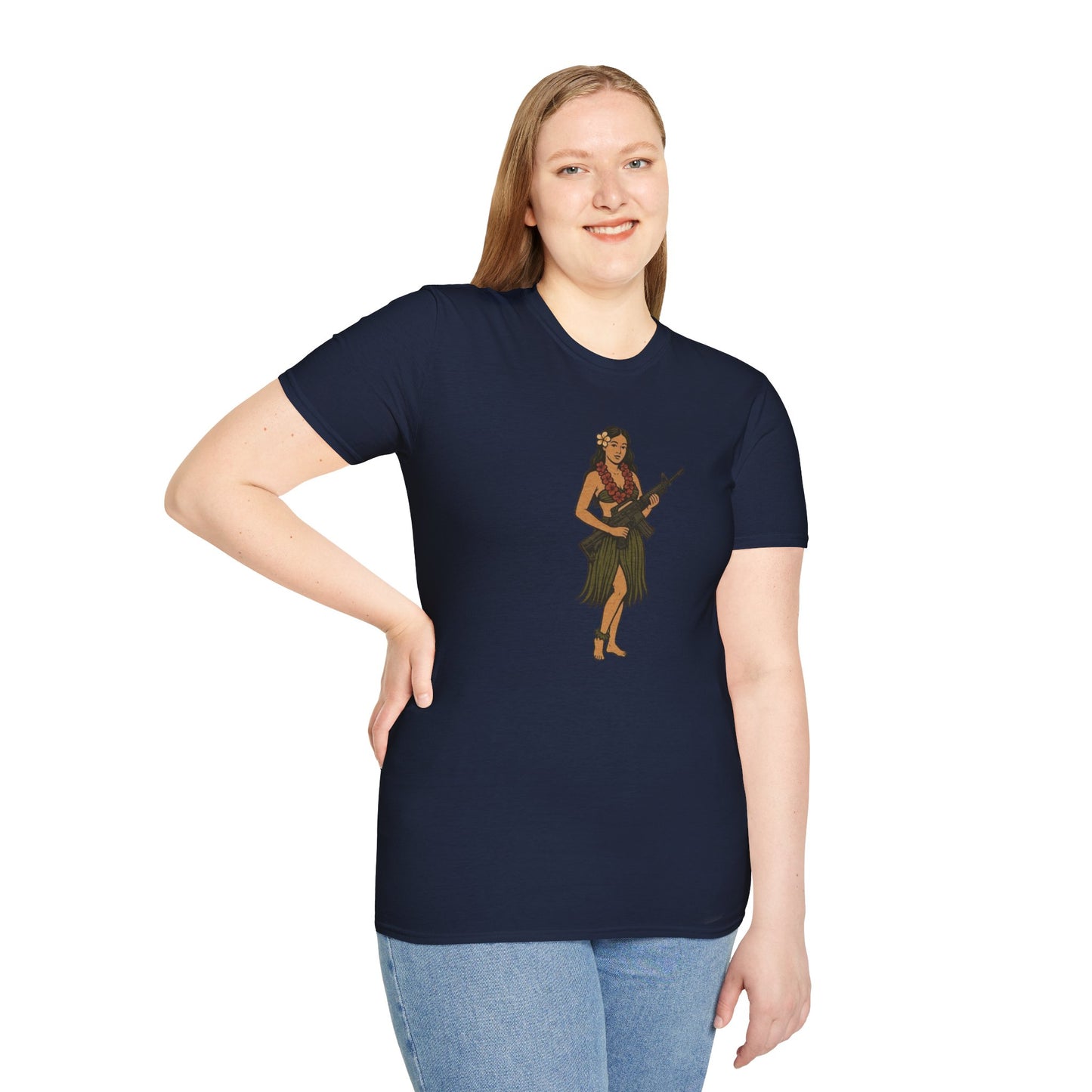 Hula Girl Packin' Heat Dark colors Unisex T-Shirt by theGreenDragonTavern.shop