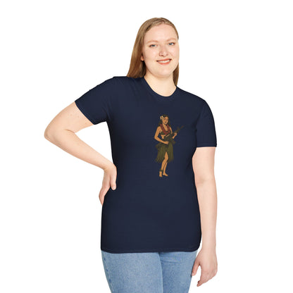 Hula Girl Packin' Heat Dark colors Unisex T-Shirt by theGreenDragonTavern.shop