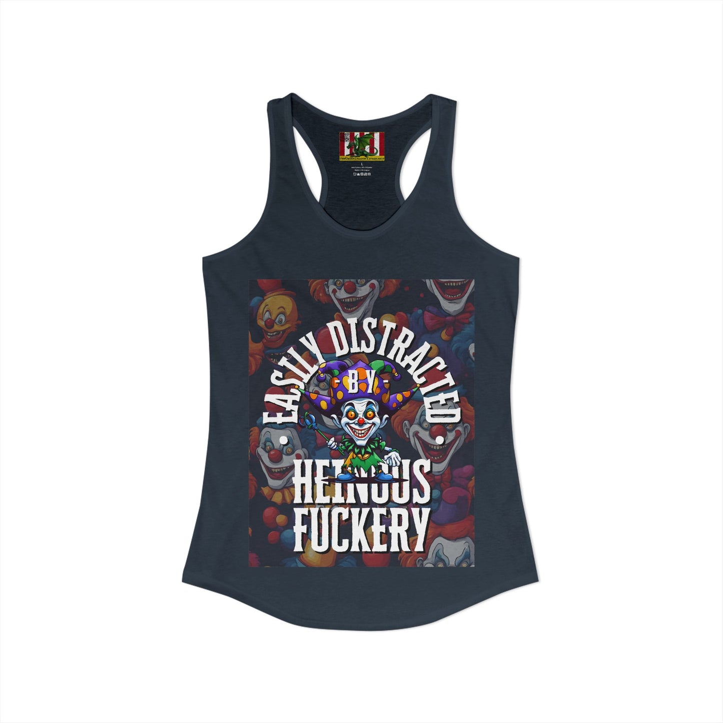 Easily Distracted by Heinous Fuckery Little Jinx Women's Racerback Tank Top by theGreenDragonTavern.shop