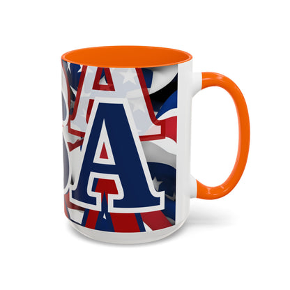 USA! USA! USA Blue font Patriot Blue Accent Mug by theGreenDragonTavern.shop