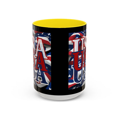 USA Red font Center Patriot Black Accent Mug by theGreenDragonTavern.shop