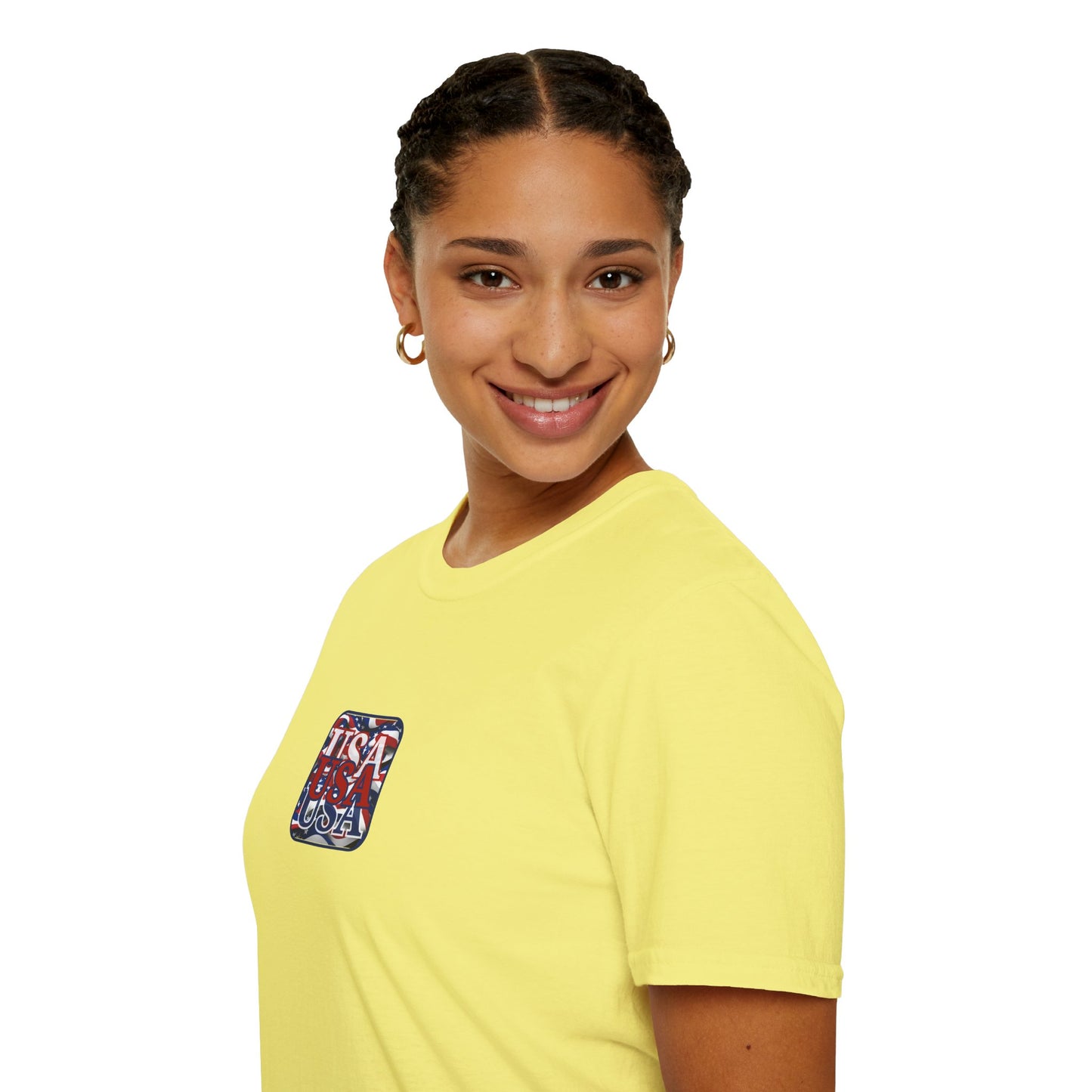 2-sided, RED White and Blue USA Patriot Light colors Unisex T-Shirt by theGreenDragonTavern.shop