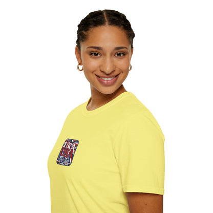 2-sided, RED White and Blue USA Patriot Light colors Unisex T-Shirt by theGreenDragonTavern.shop