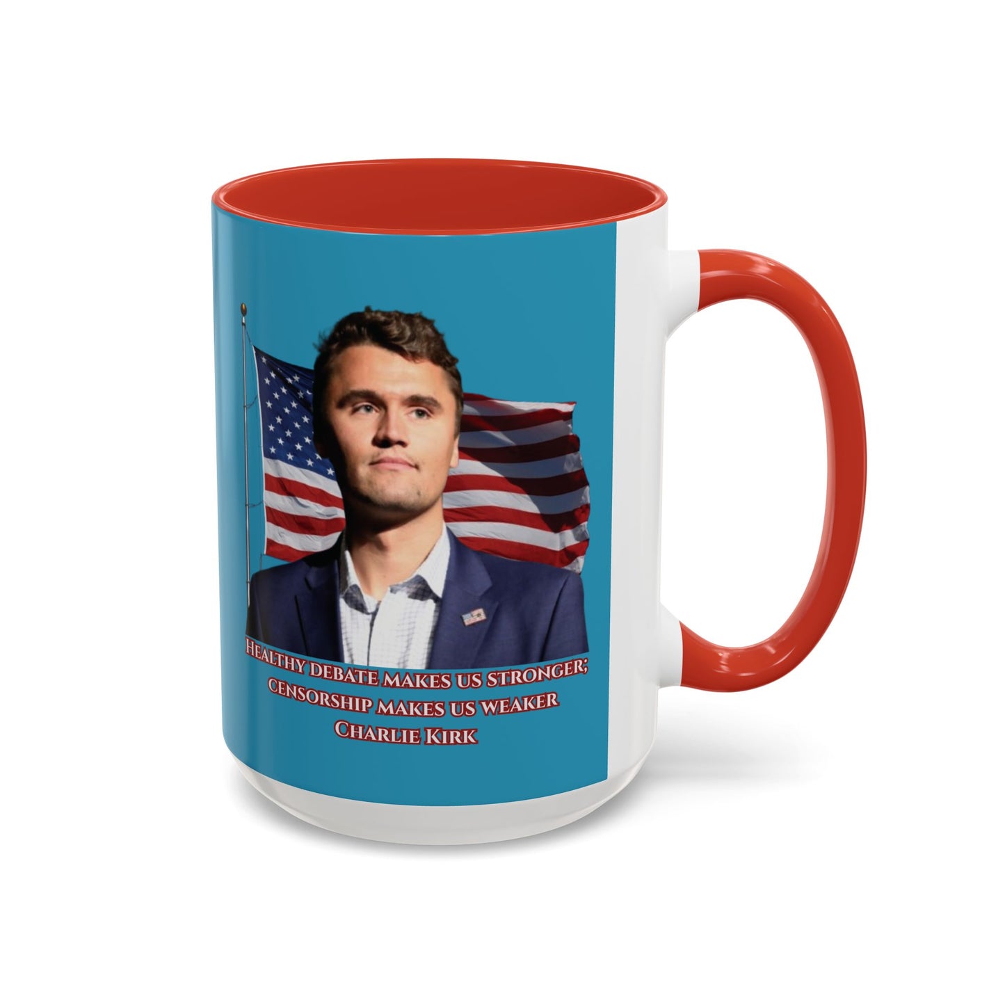 Charlie Kirk, Healthy Debate Turquoise Accent Mug by theGreenDragonTavern.shop