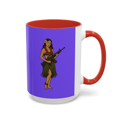 Hula Girl Packin' Heat Light Purple Accent Mug by theGreenDragonTavern.shop