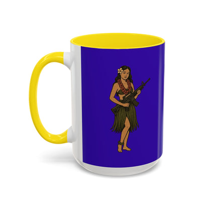 Hula Girl Packin' Heat Dark Purple Accent Mug by theGreenDragonTavern.shop