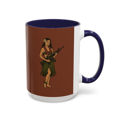 Hula Girl Packin' Heat Brown Accent Mug by theGreenDragonTavern.shop