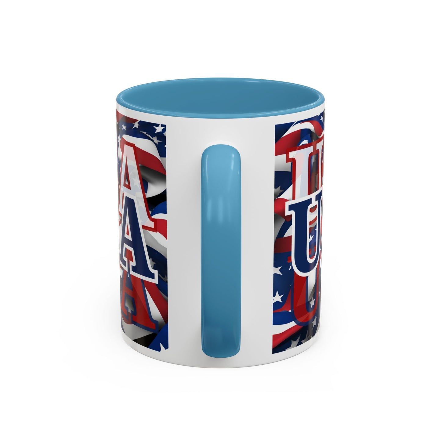 USA Blue font Center Patriot White Accent Mug by theGreenDragonTavern.shop