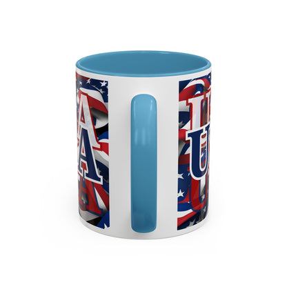USA Blue font Center Patriot White Accent Mug by theGreenDragonTavern.shop