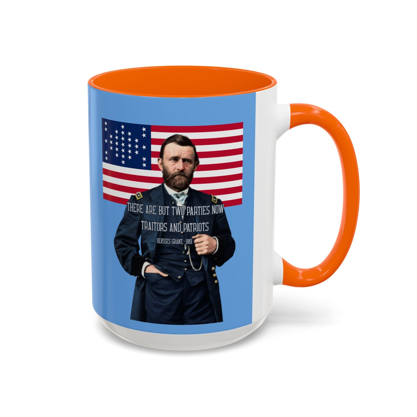 "Traitors and Patriots" Ulysses Grant Light Blue Accent Mug by theGreenDragonTavern.shop