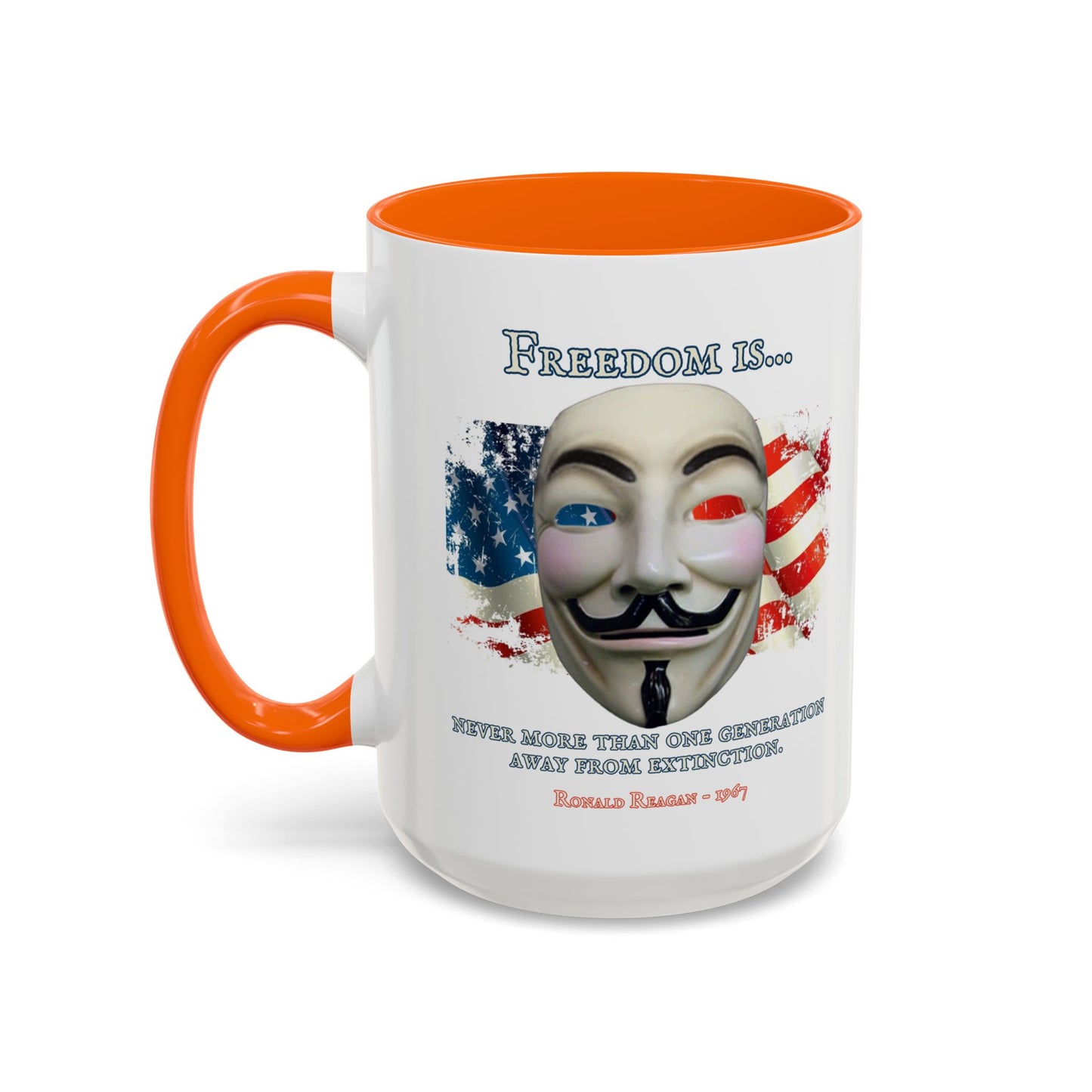 Ronald Reagan Freedom Vendetta White Accent Mug by theGreenDragonTavern.shop