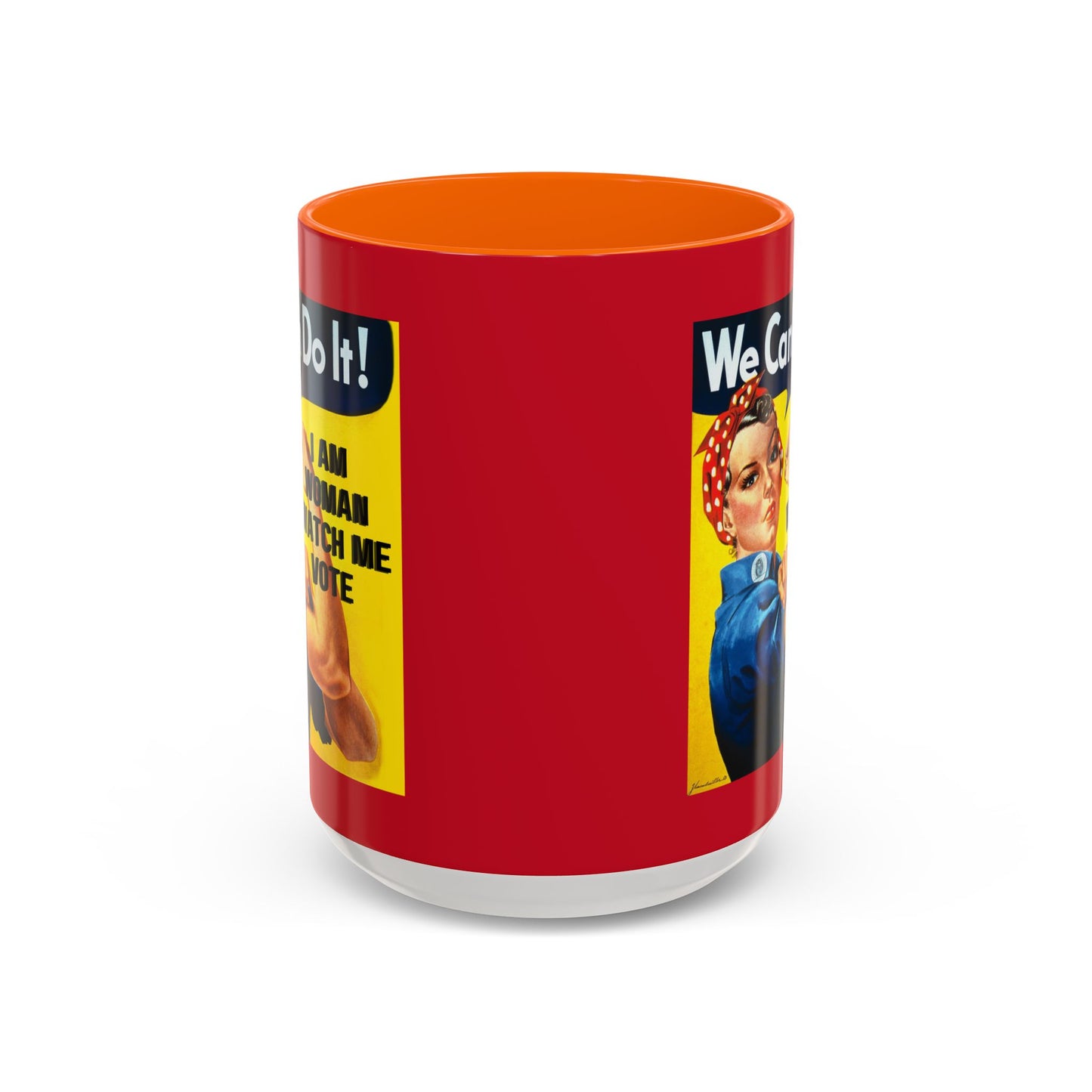 I Am Woman Watch Me Vote Rosie Red Accent Mug by theGreenDragonTavern.shop
