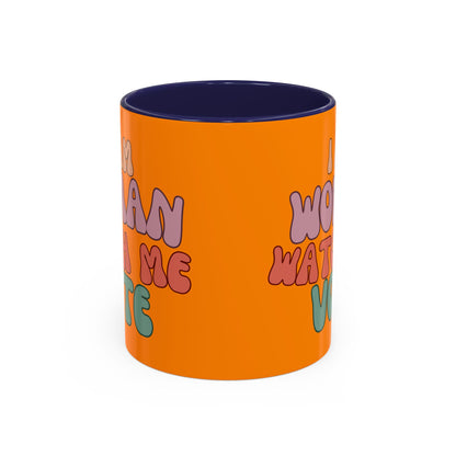 I Am Woman Watch Me Vote Orange Accent Mug by theGreenDragonTavern.shop