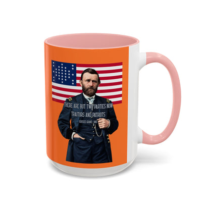 "Traitors and Patriots" Ulysses Grant Orange Accent Mug by theGreenDragonTavern.shop