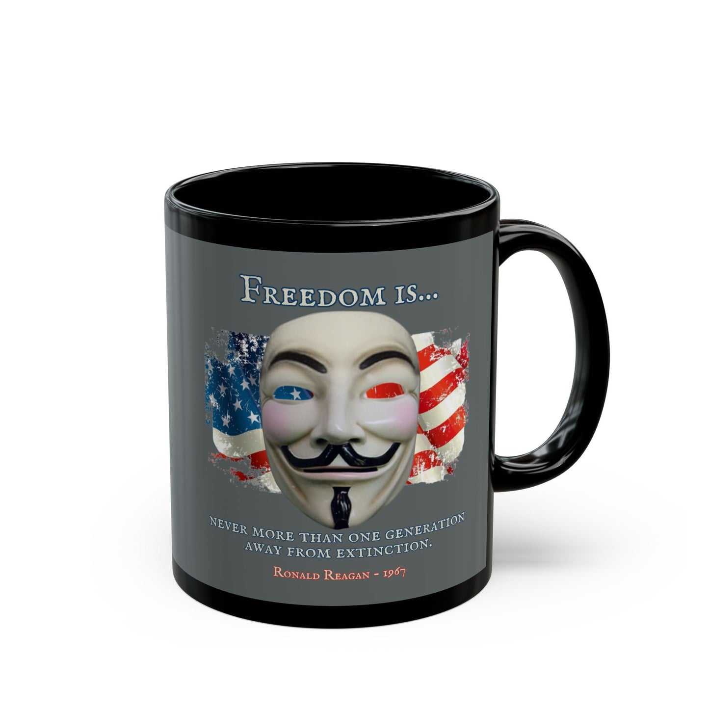 Ronald Reagan Freedom Vendetta Grey Mug by theGreenDragonTavern.shop