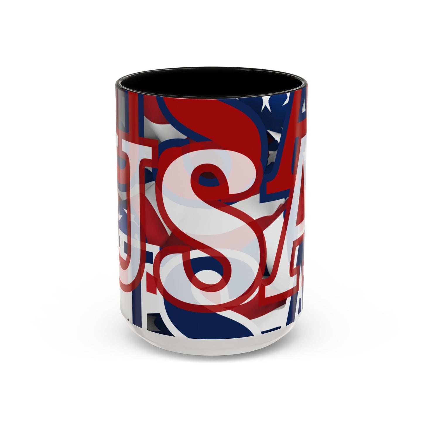 USA! USA! USA White font Patriot Black Accent Mug by theGreenDragonTavern.shop