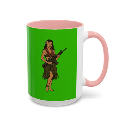 Hula Girl Packin' Heat Light Green Accent Mug by theGreenDragonTavern.shop