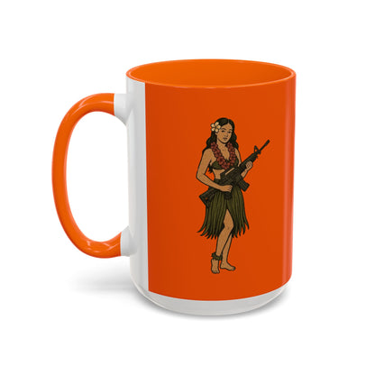 Hula Girl Packin' Heat Orange Accent Mug by theGreenDragonTavern.shop