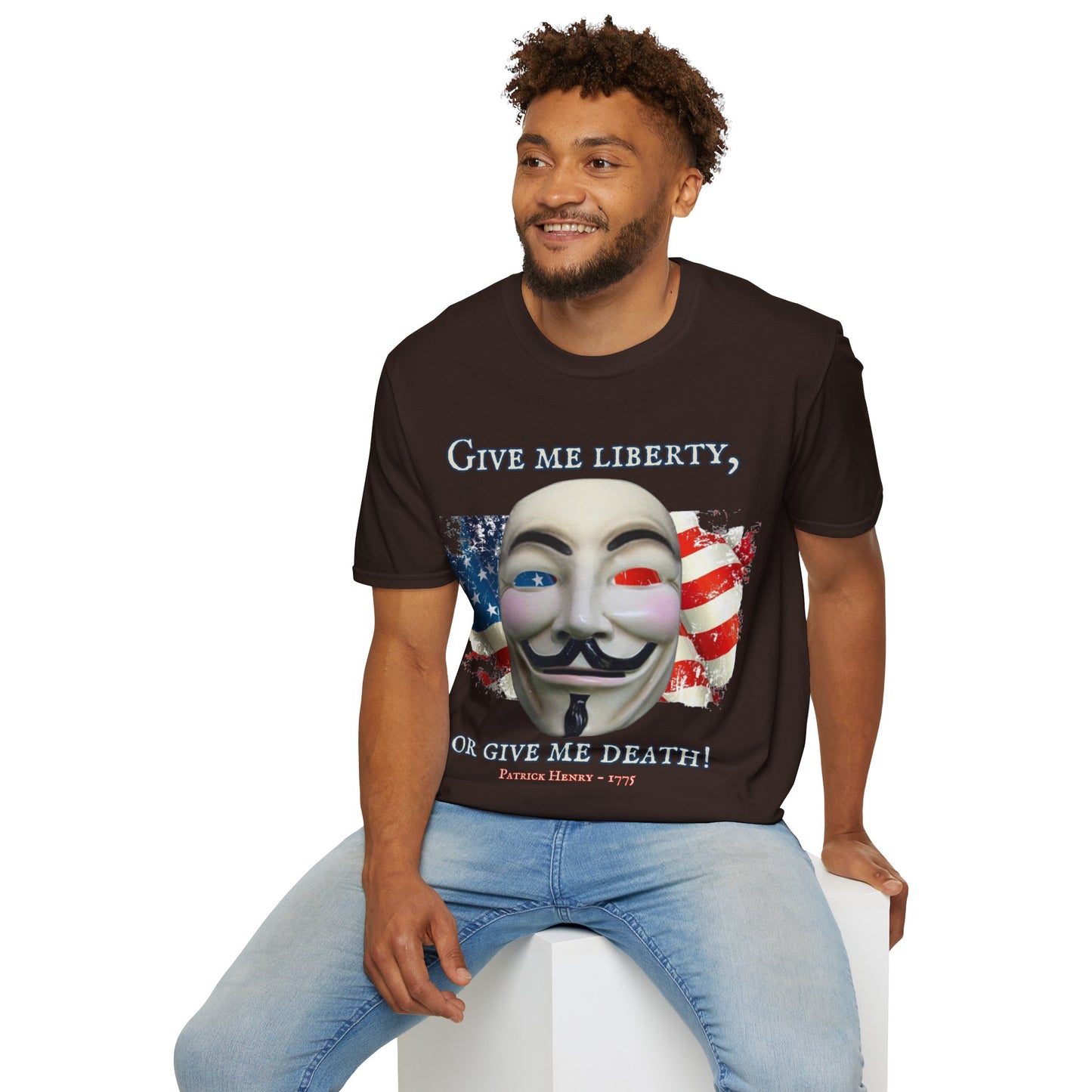 Vendetta, "Give me liberty, or give me death!" Dark colors Unisex T-Shirt by theGreenDragonTavern.shop