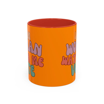 I Am Woman Watch Me Vote Orange Accent Mug by theGreenDragonTavern.shop