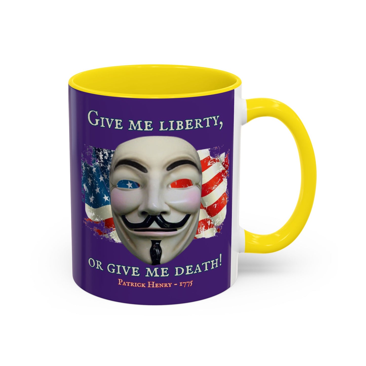 Vendetta, "Give me liberty, or give me death!" Purple Accent Mug by theGreenDragonTavern.shop