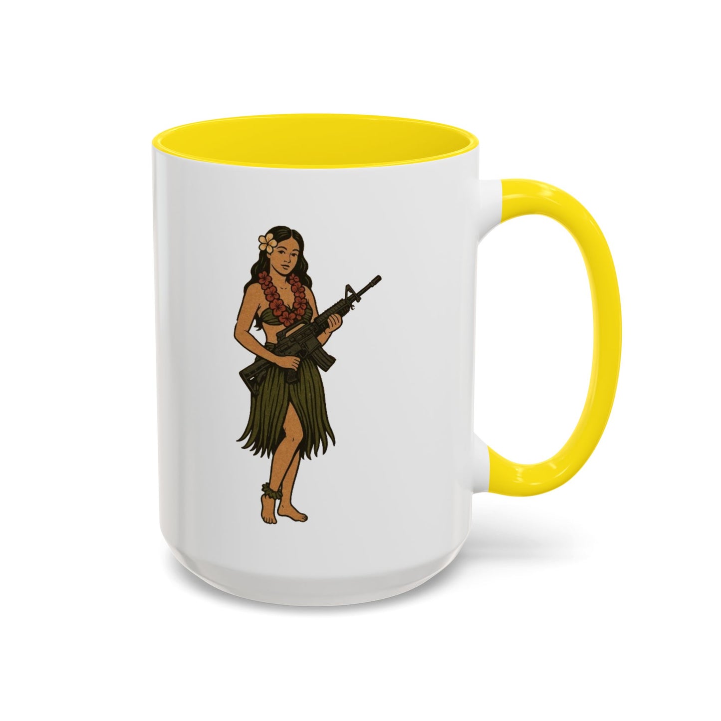 Hula Girl Packin' Heat White Accent Mug by theGreenDragonTavern.shop