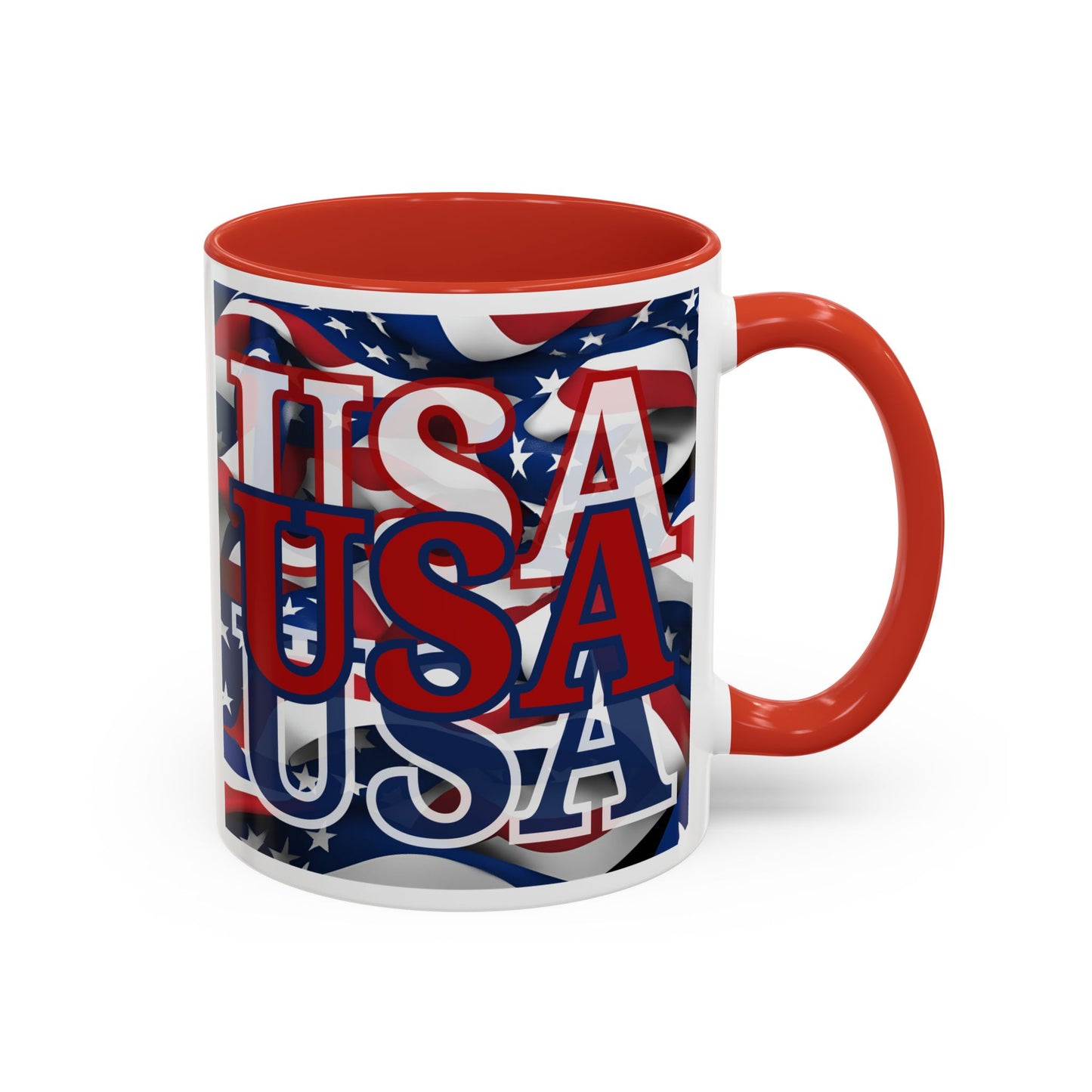 USA Red font Center Patriot White Accent Mug by theGreenDragonTavern.shop