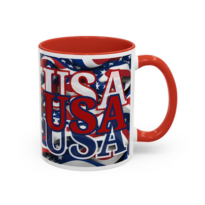 USA Red font Center Patriot White Accent Mug by theGreenDragonTavern.shop