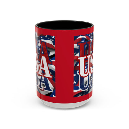 USA White font Center Patriot Red Accent Mug by theGreenDragonTavern.shop