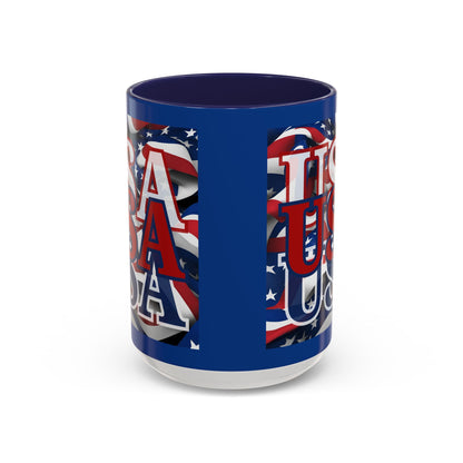 USA Red font Center Patriot Blue Accent Mug by theGreenDragonTavern.shop