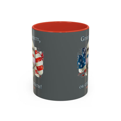 Vendetta, "Give me liberty, or give me death!" Grey Accent Mug by theGreenDragonTavern.shop