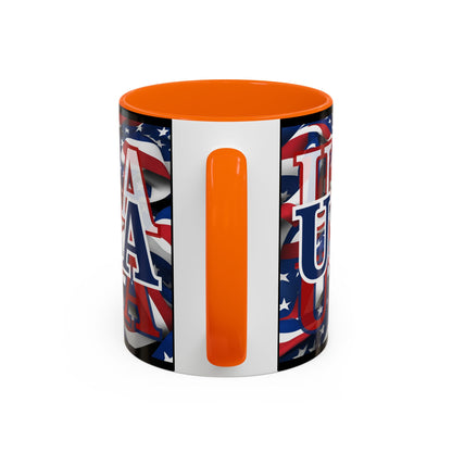 USA Blue font Center Patriot Black Accent Mug by theGreenDragonTavern.shop