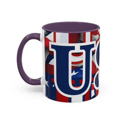 USA! USA! USA Blue font Patriot Blue Accent Mug by theGreenDragonTavern.shop