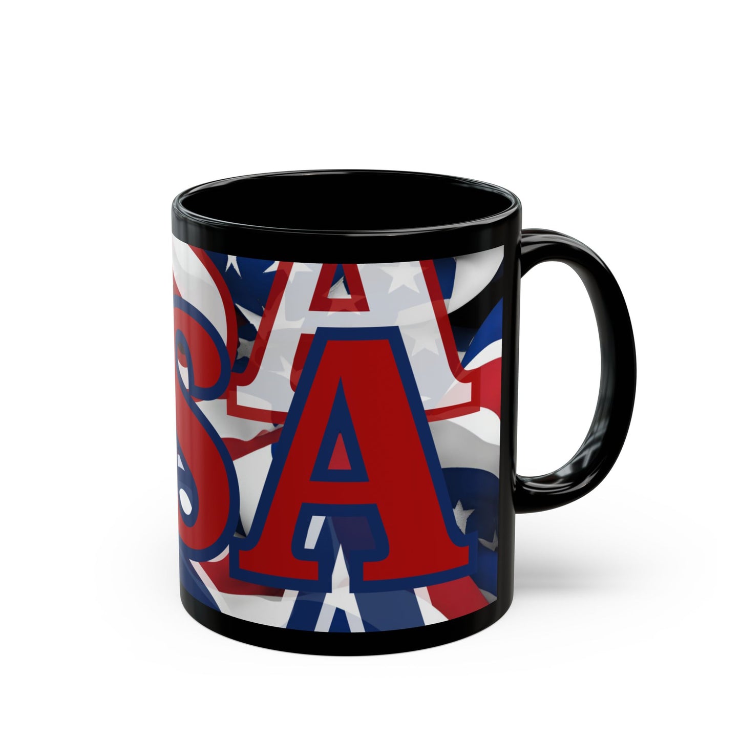 USA! USA! USA Red font Patriot Black Mug by theGreenDragonTavern.shop