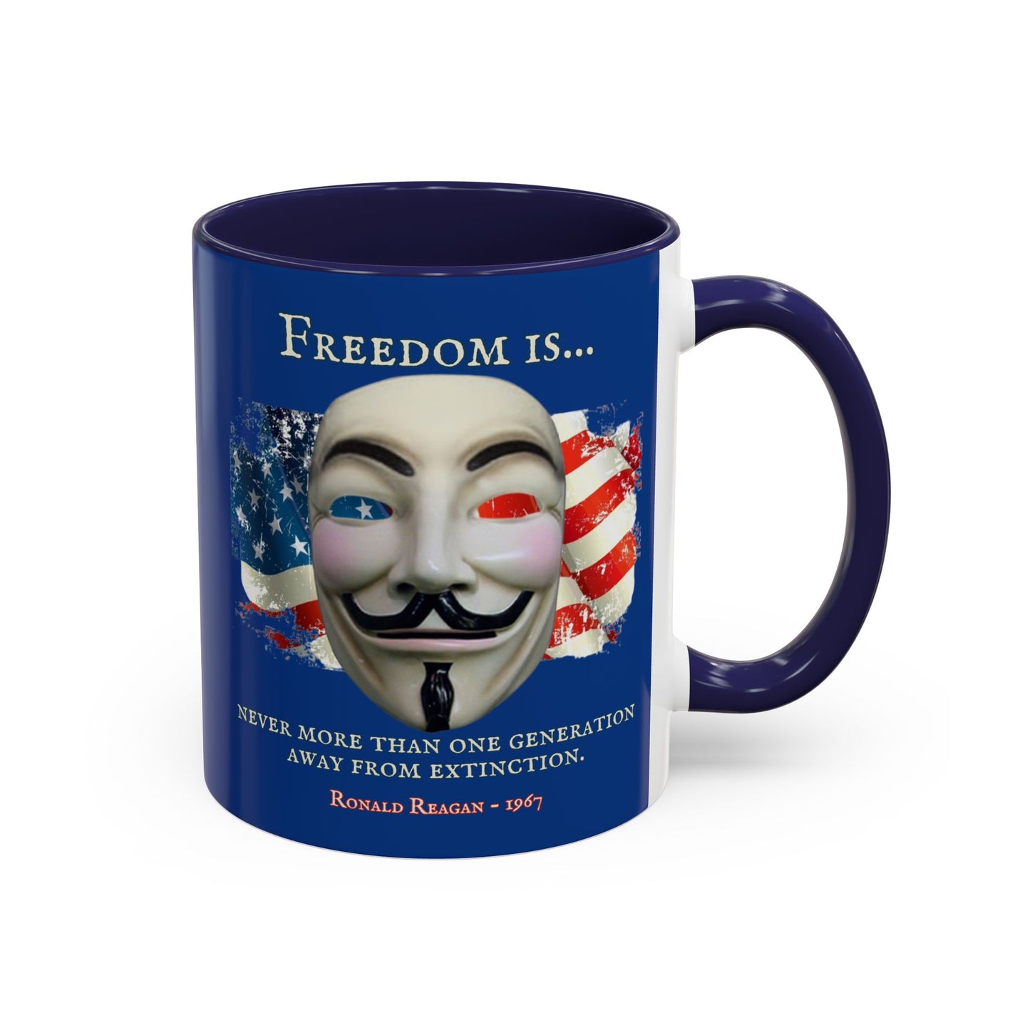 Ronald Reagan Freedom Vendetta Blue Accent Mug by theGreenDragonTavern.shop