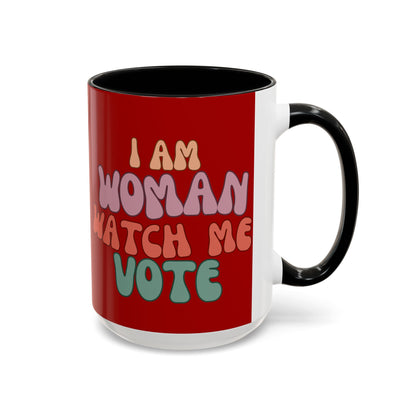 I Am Woman Watch Me Vote Red Accent Mug by theGreenDragonTavern.shop