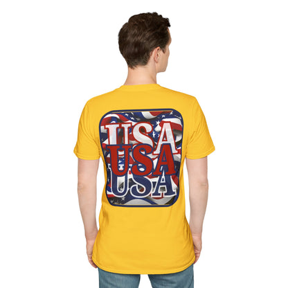 2-sided, RED White and Blue USA Patriot Light colors Unisex T-Shirt by theGreenDragonTavern.shop