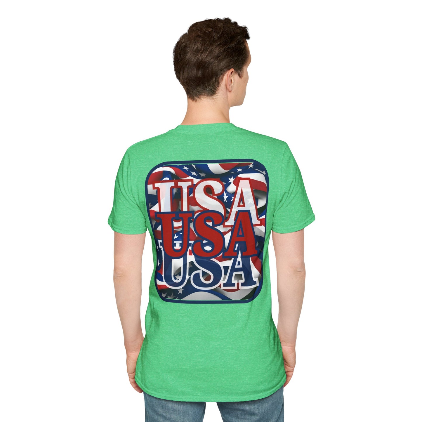 2-sided, RED White and Blue USA Patriot Dark colors Unisex T-Shirt by theGreenDragonTavern.shop
