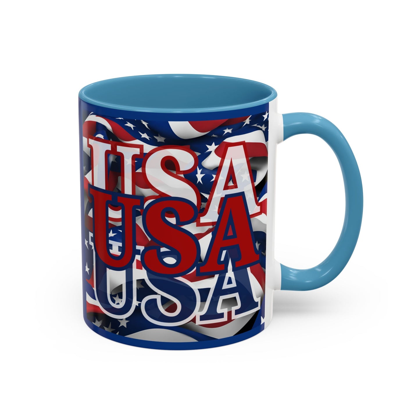 USA Red font Center Patriot Blue Accent Mug by theGreenDragonTavern.shop