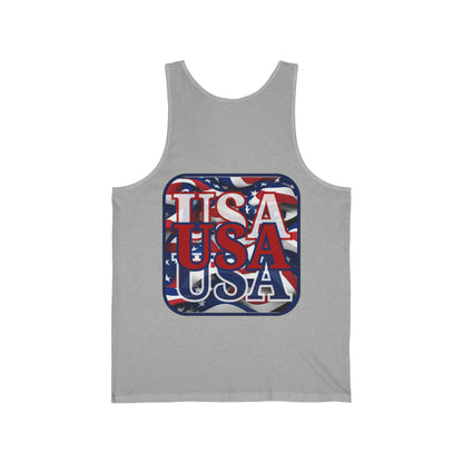 2-sided, RED White and Blue USA Patriot Unisex Jersey Tank Top by theGreenDragonTavern.shop
