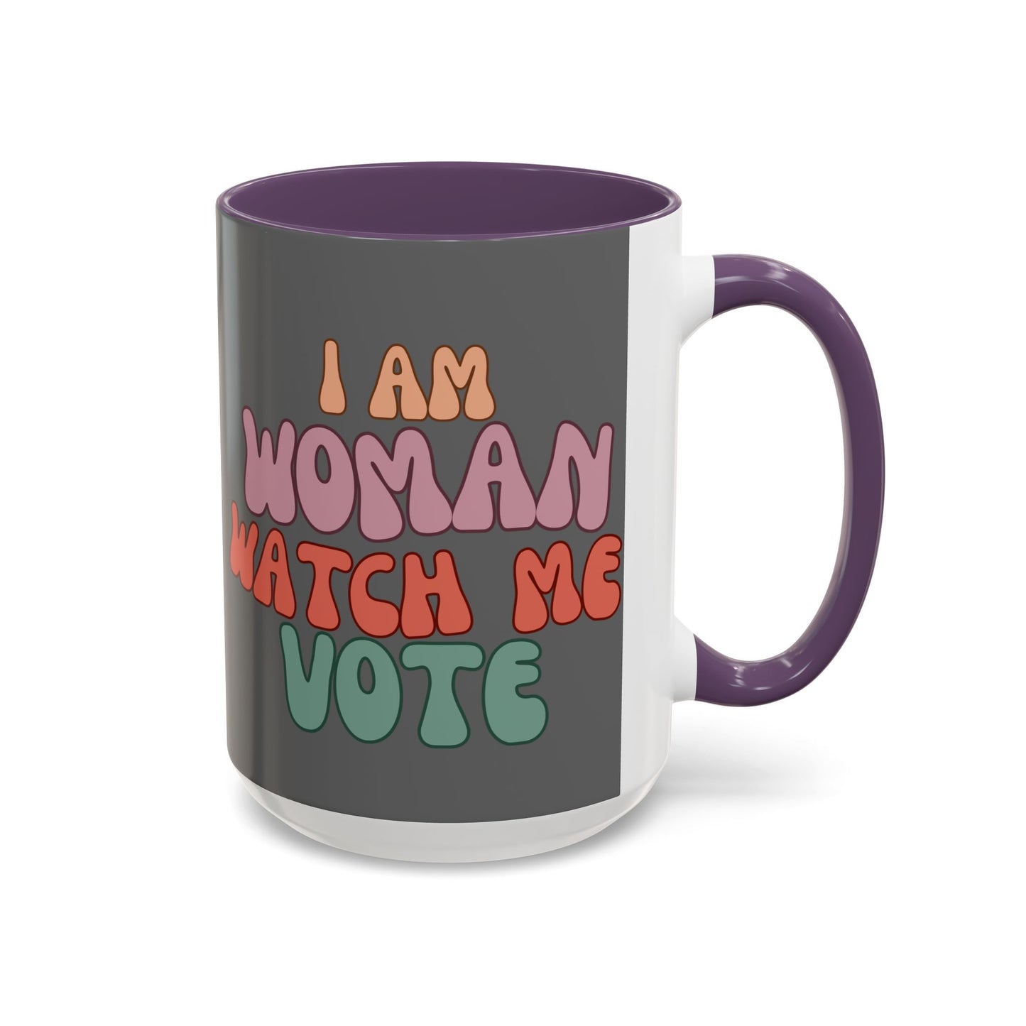 I Am Woman Watch Me Vote Grey Accent Mug by theGreenDragonTavern.shop
