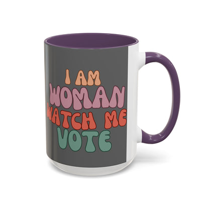 I Am Woman Watch Me Vote Grey Accent Mug by theGreenDragonTavern.shop