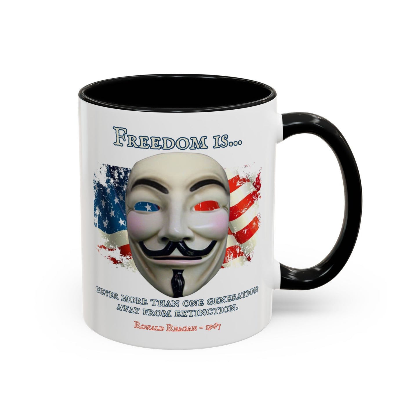 Ronald Reagan Freedom Vendetta White Accent Mug by theGreenDragonTavern.shop