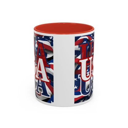 USA White font Center Patriot White Accent Mug by theGreenDragonTavern.shop