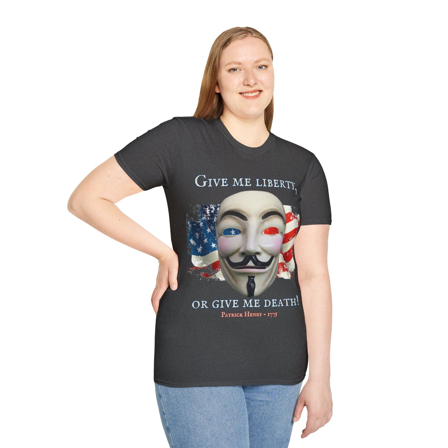 Vendetta, "Give me liberty, or give me death!" Dark colors Unisex T-Shirt by theGreenDragonTavern.shop
