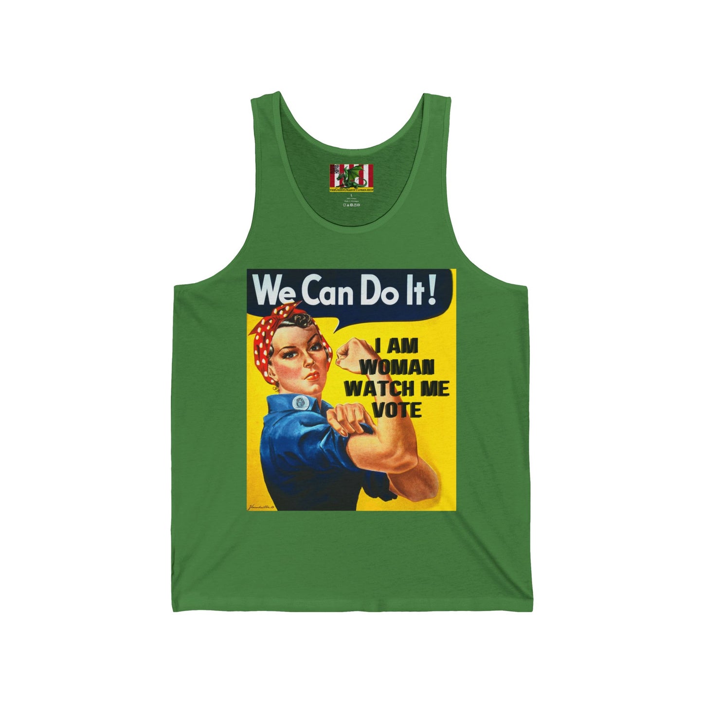 I Am Woman Watch Me Vote Rosie Unisex Jersey Tank Top by theGreenDragonTavern.shop